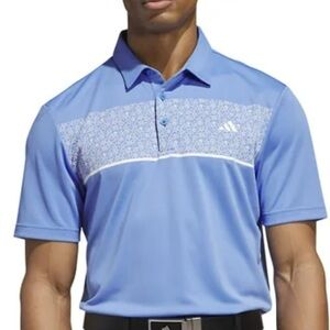 NEW adidas Men's blue Stretch Short Sleeve Chest Print Golf Polo Shirt
